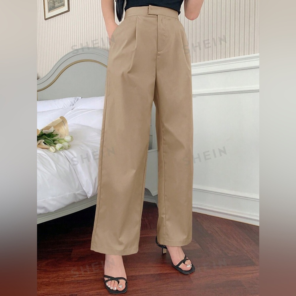 SHEIN DAZY Women's Straight-Legged Pants Khaki